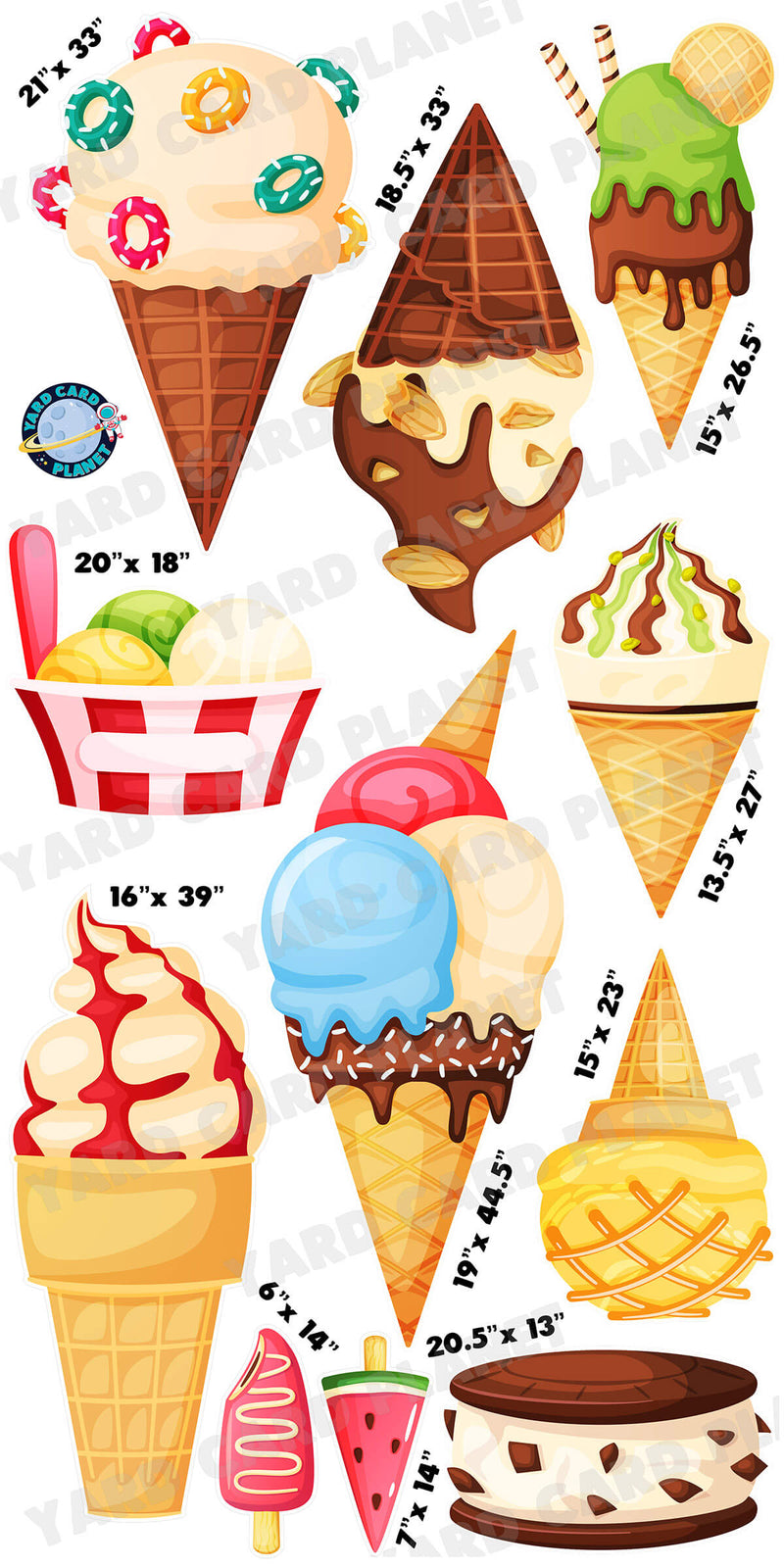 Ice Cream Treats Yard Card Flair Set