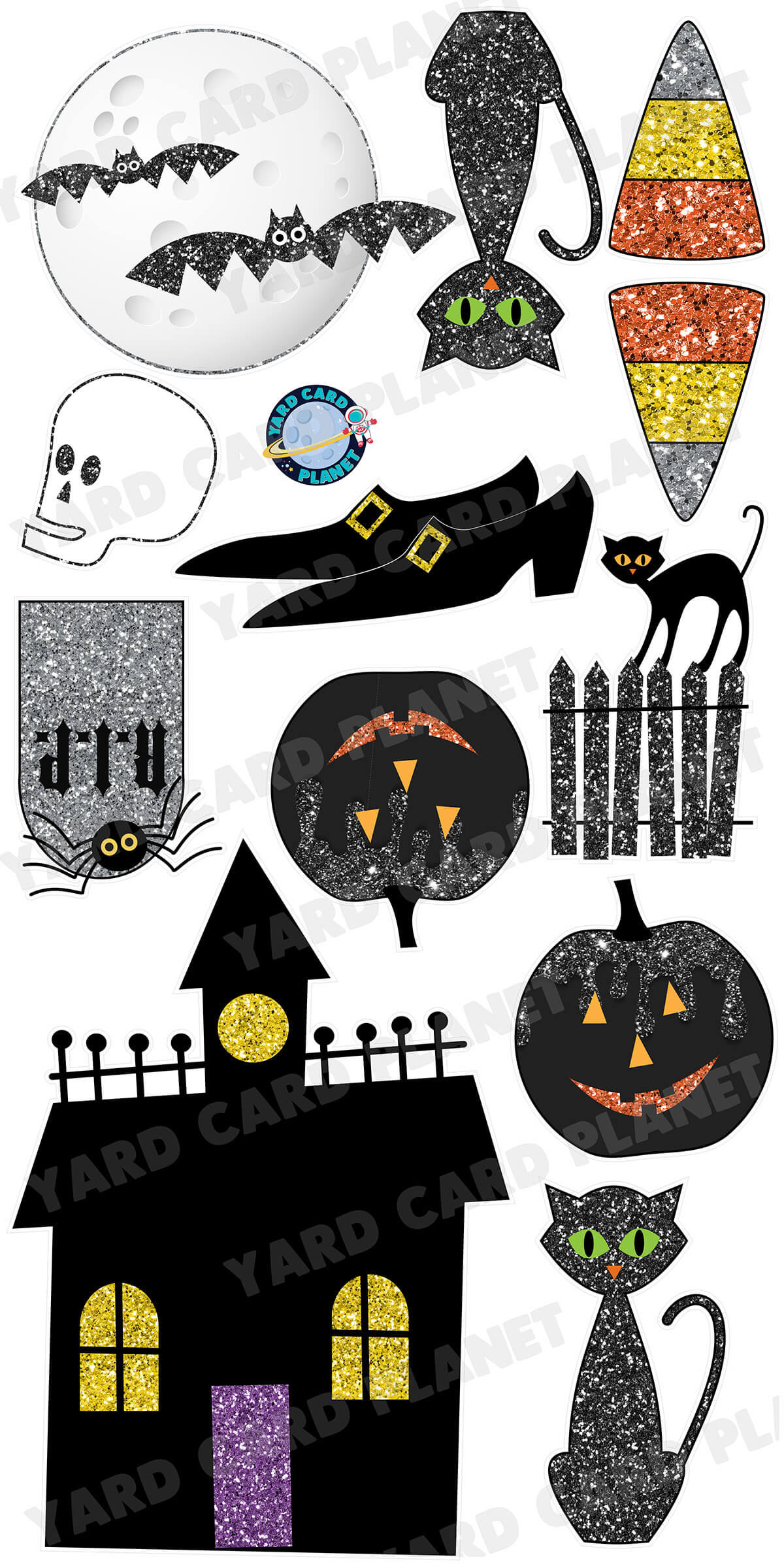 Glitter Pattern Halloween Yard Card Flair Set