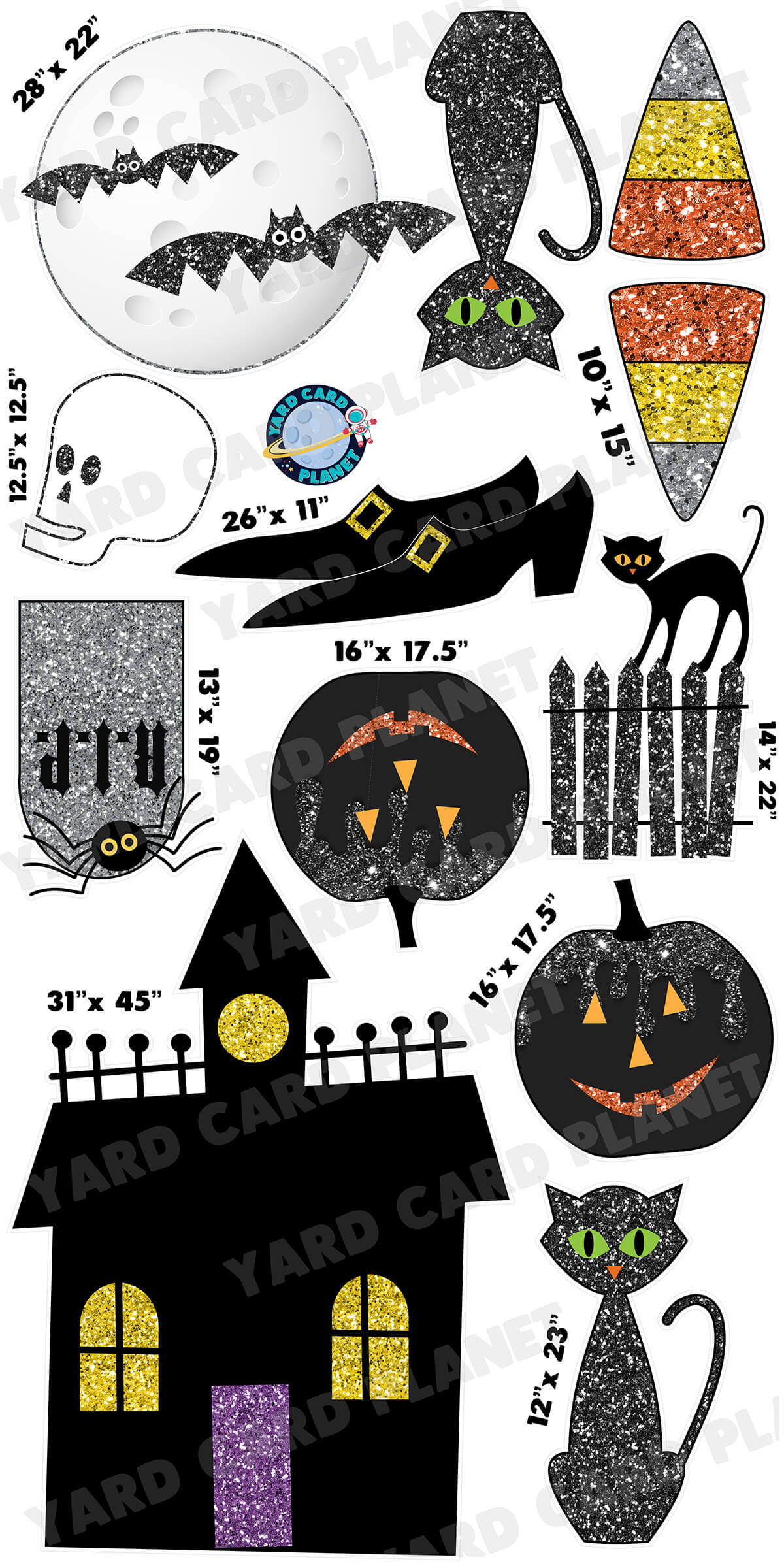 Glitter Pattern Halloween Yard Card Flair Set