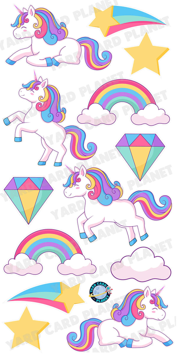 Magical Unicorns and Rainbows Yard Card Flair Set