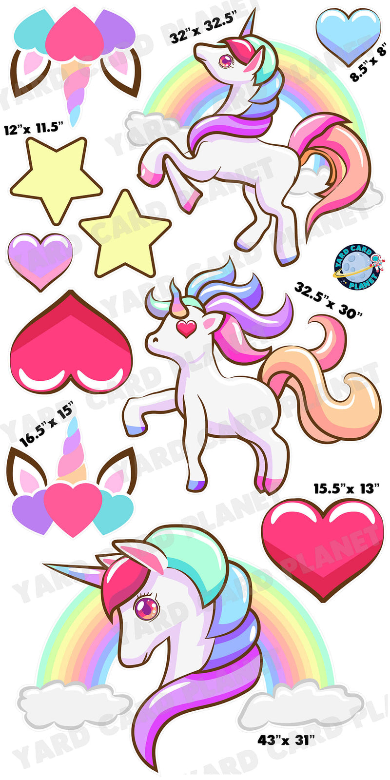 I Heart Unicorns EZ Quick Sign and Yard Card Flair Set with Measurements