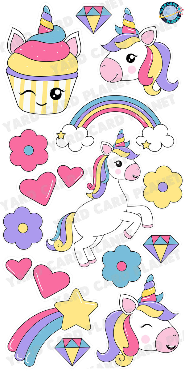 Pretty Unicorns and Rainbows Yard Card Flair Set
