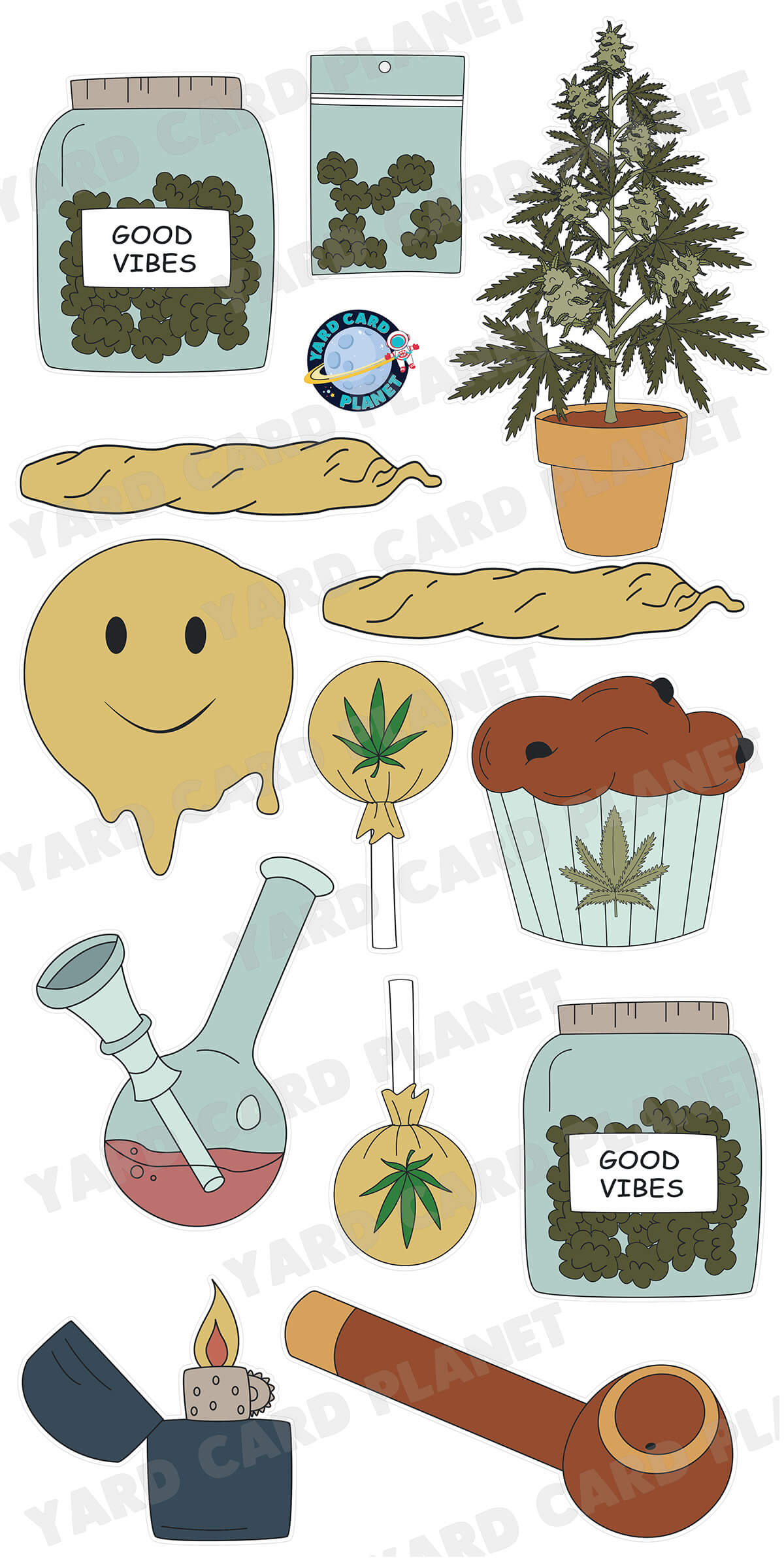 Cannabis Good Vibes Yard Card Flair Set