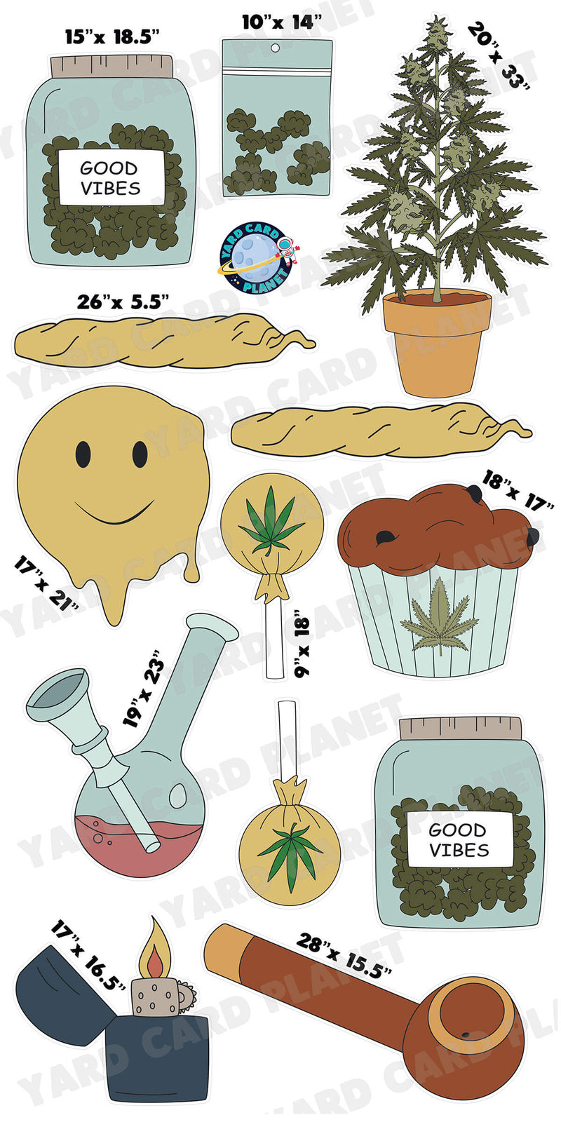 Cannabis Good Vibes Yard Card Flair Set