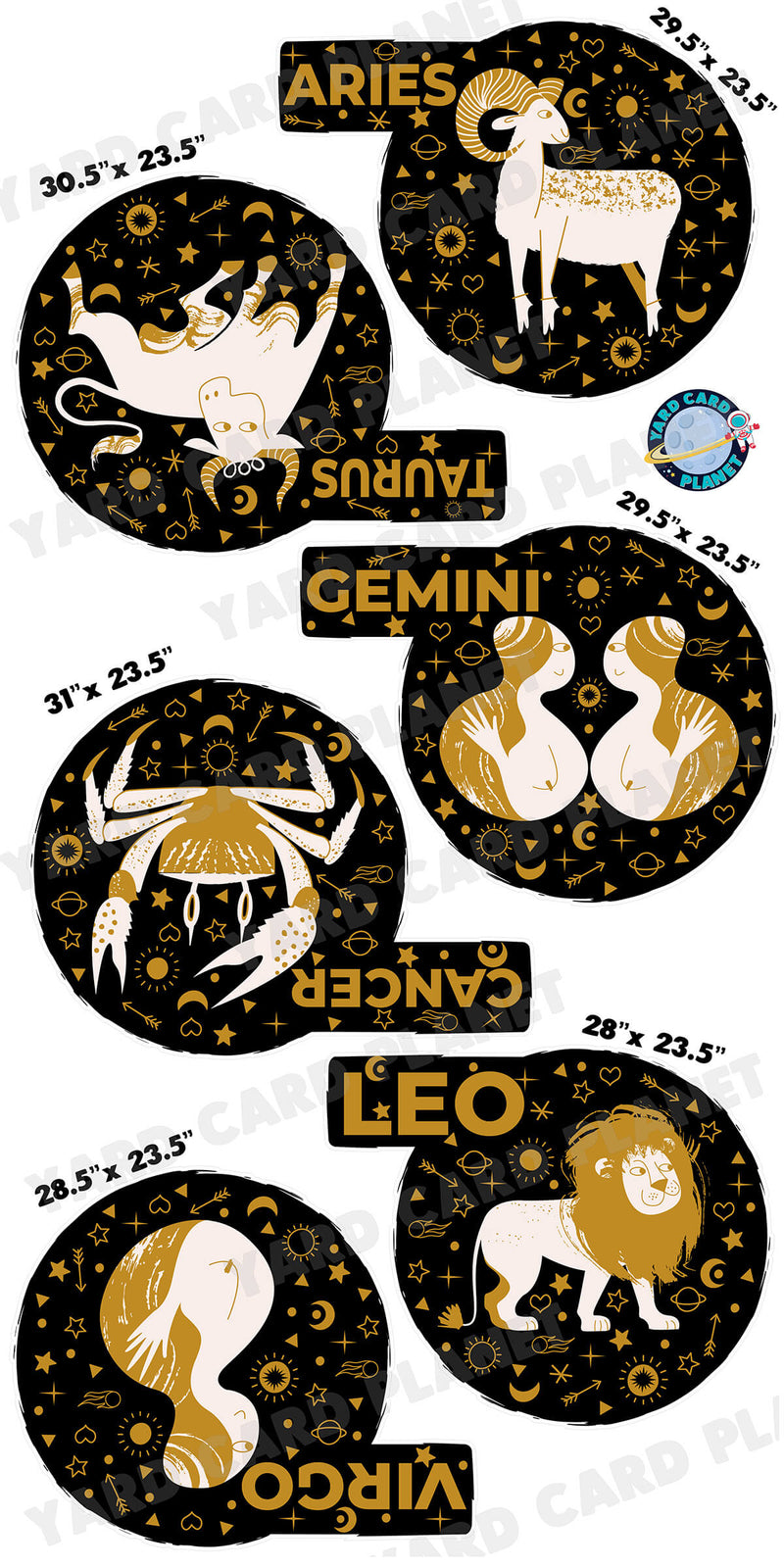 Eclectic Zodiac Signs Yard Card Flair Set - Part 1 with Measurements