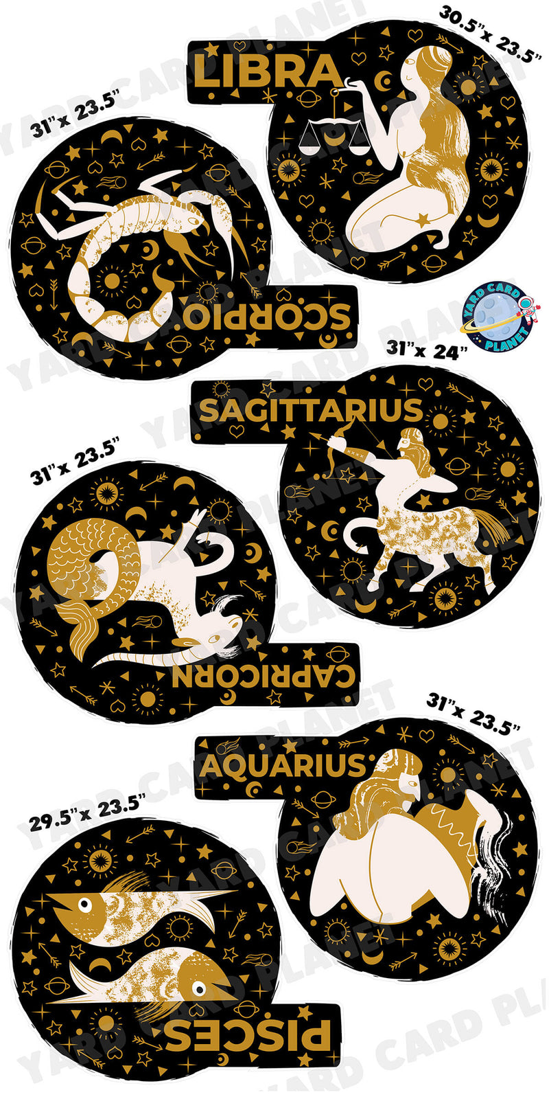 Eclectic Zodiac Signs Yard Card Flair Set - Part 2 with Measurements