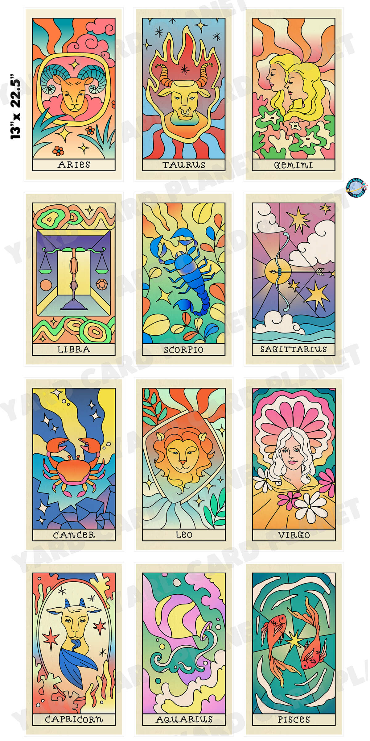 Artistic Zodiac Sign Cards Yard Card Flair Set with Measurements