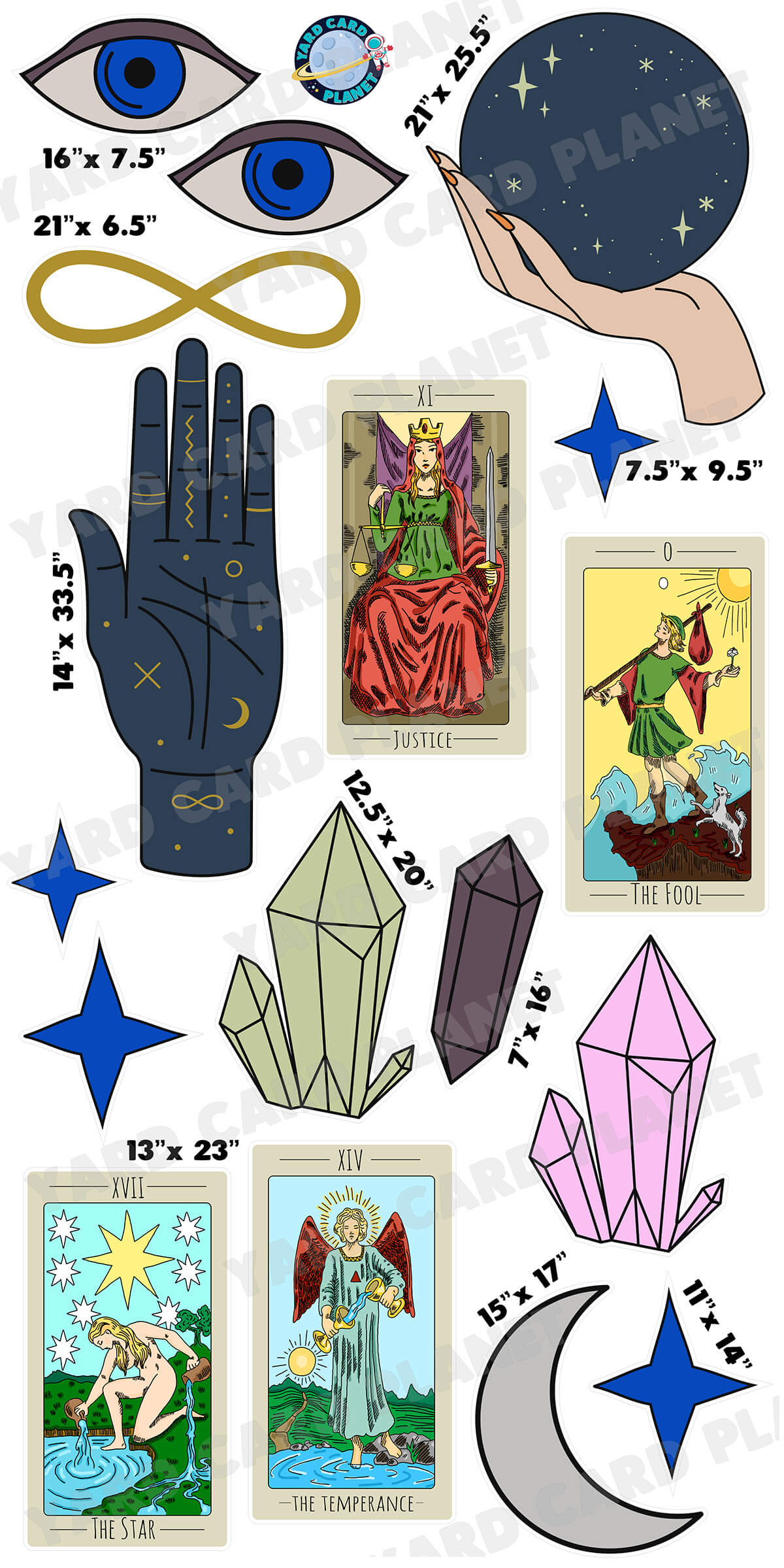 Psychic Reading Yard Card Flair Set with Measurements