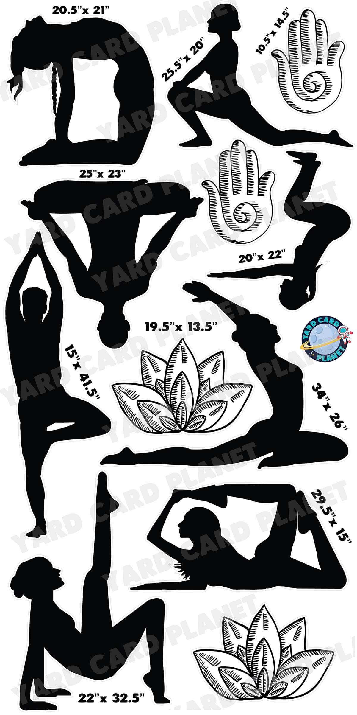 Yoga Silhouette Yard Card Flair Set with Measurements