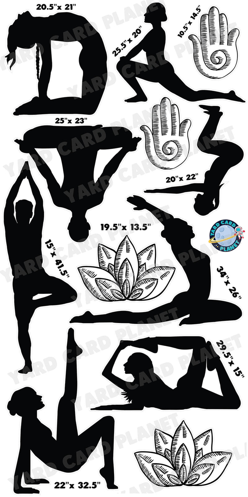 Yoga Silhouette Yard Card Flair Set with Measurements