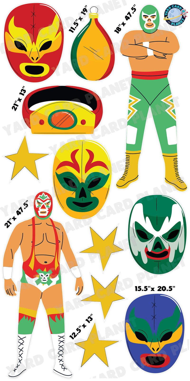 Lucha Libre Wrestling Yard Card Flair Set with Measurements