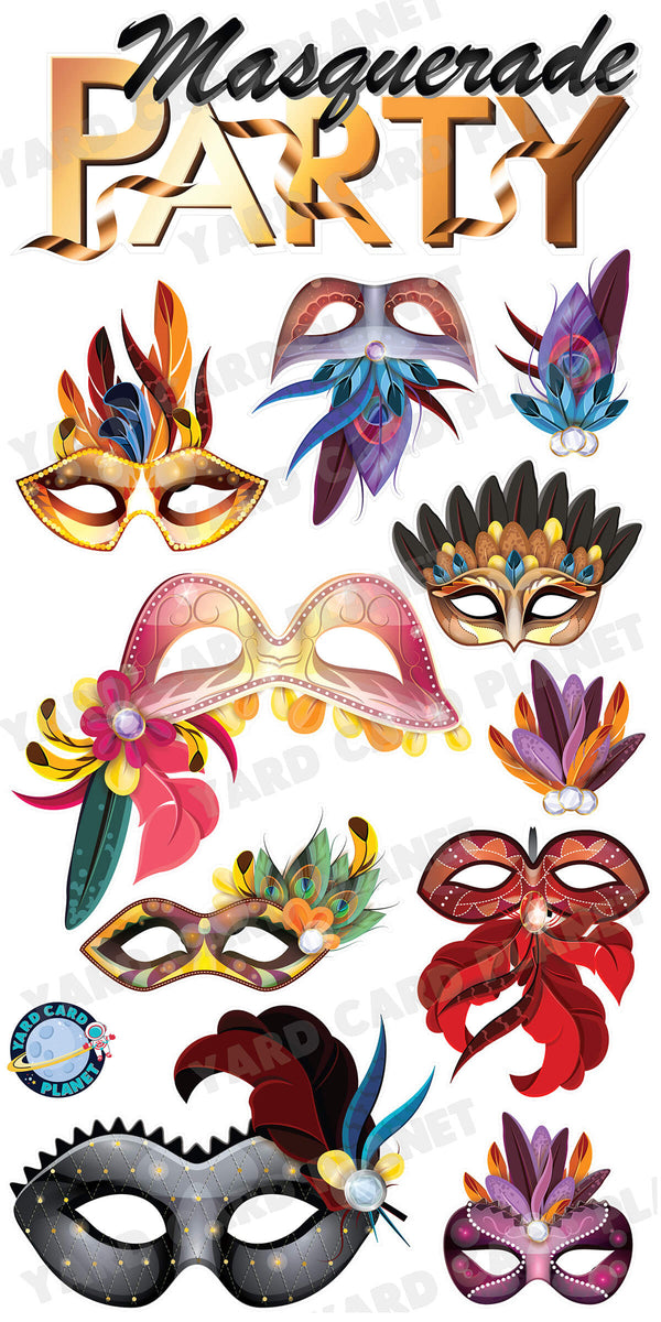 Masquerade Party EZ Quick Sign and Masks Yard Card Flair Set