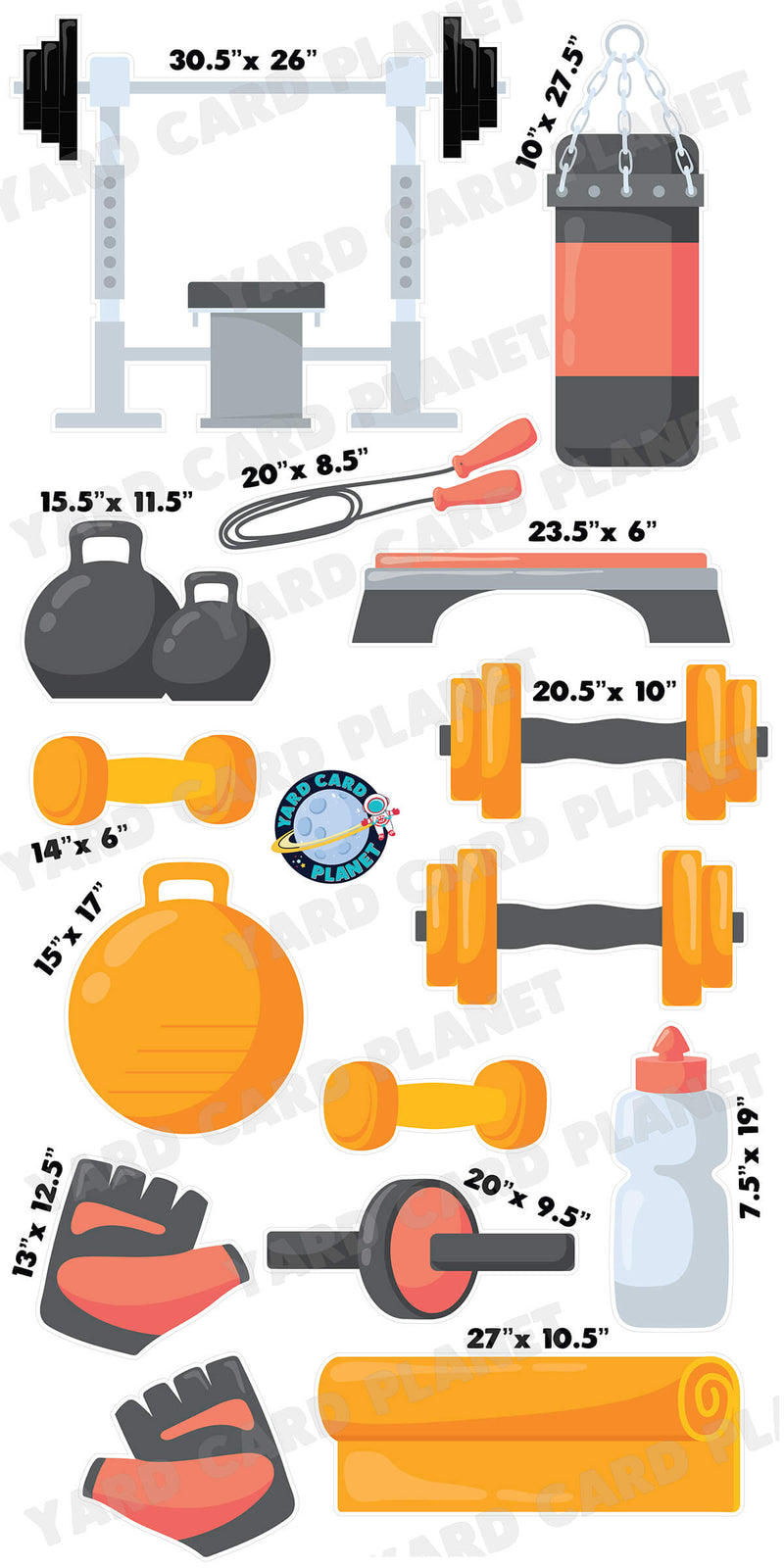 Gym Workout Yard Card Flair Set with Measurements