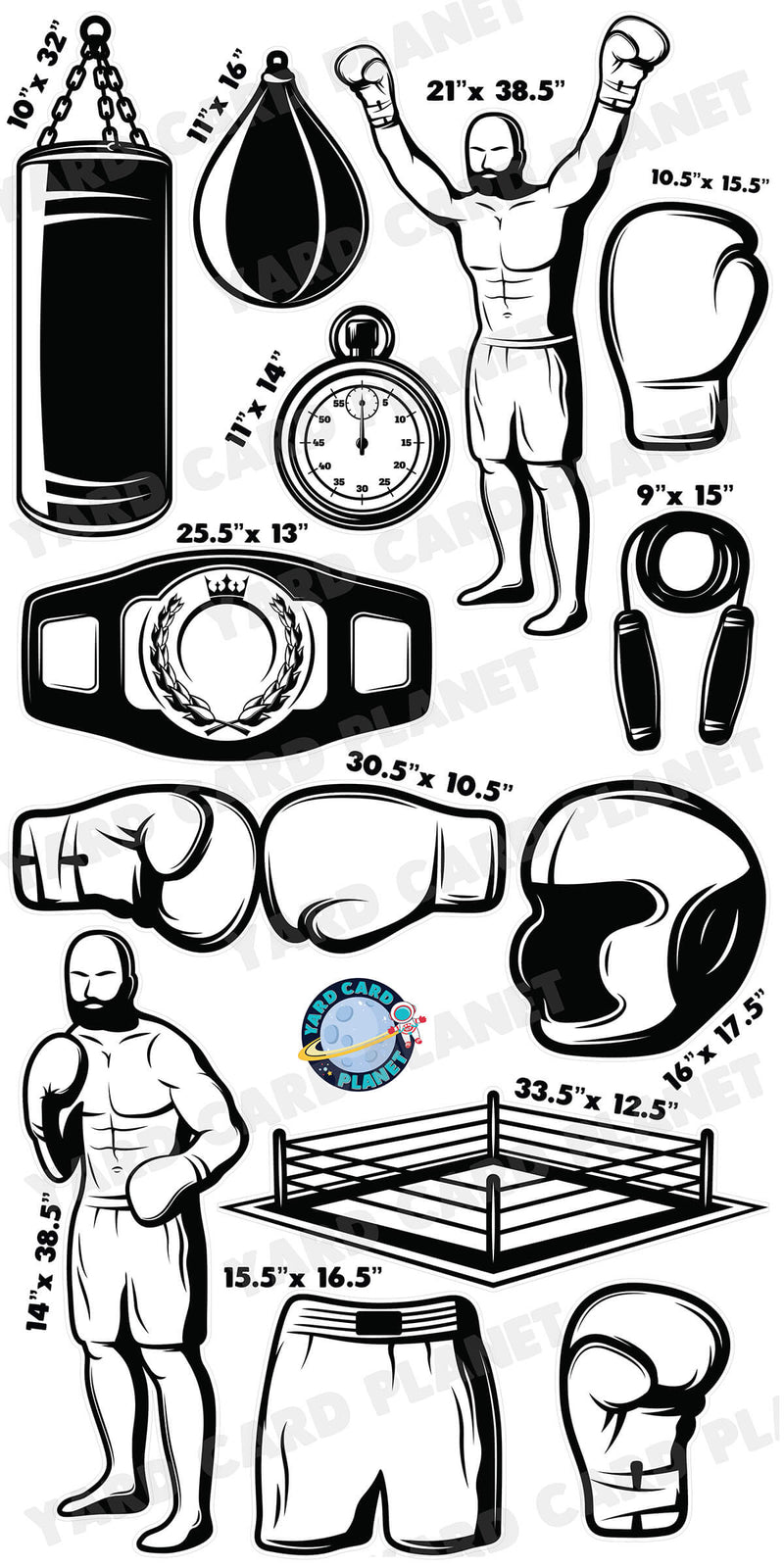 Boxing Silhouette Yard Card Flair Set with Measurements