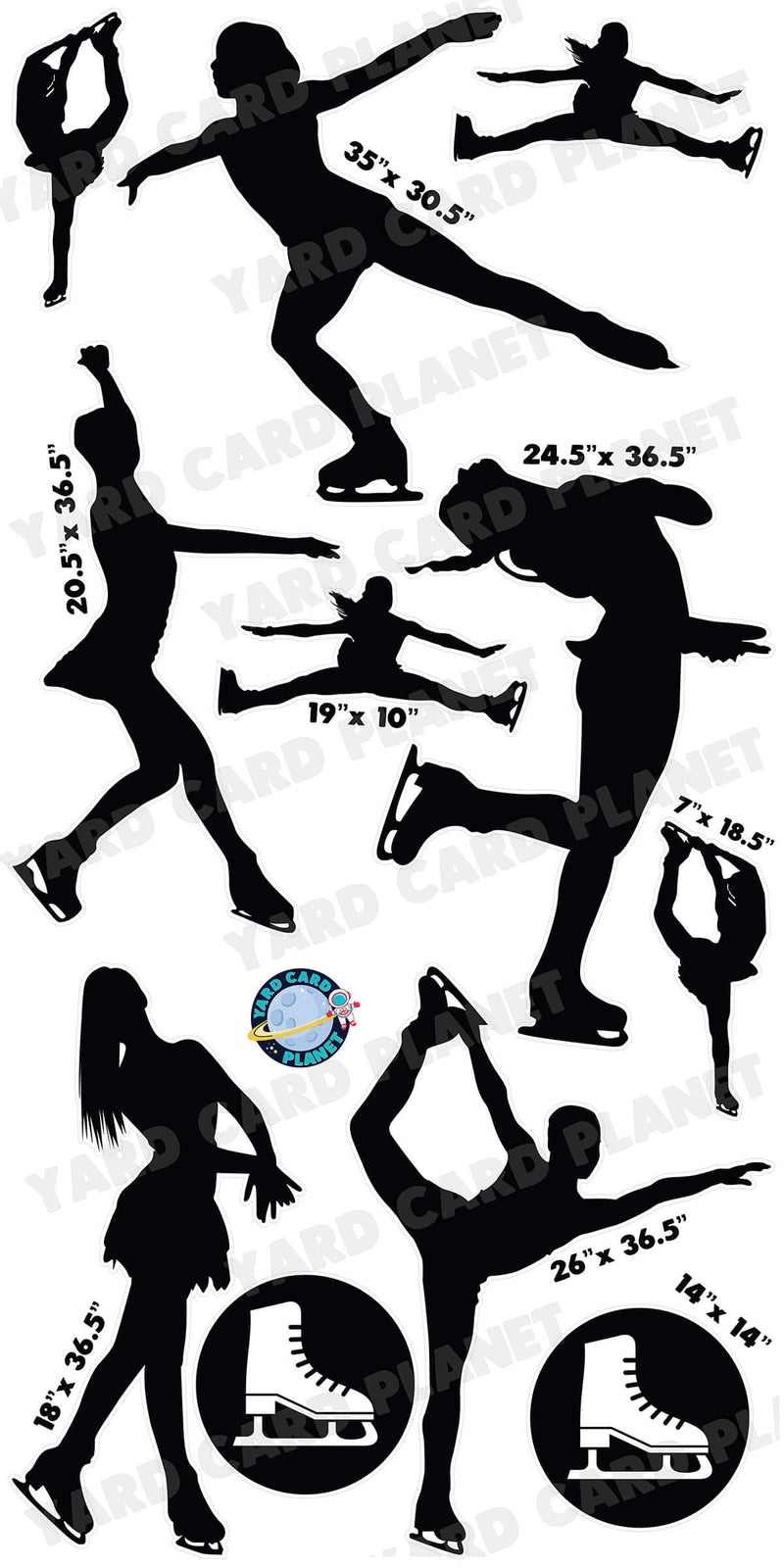 Figure Skating Silhouette Yard Card Flair Set with Measurements