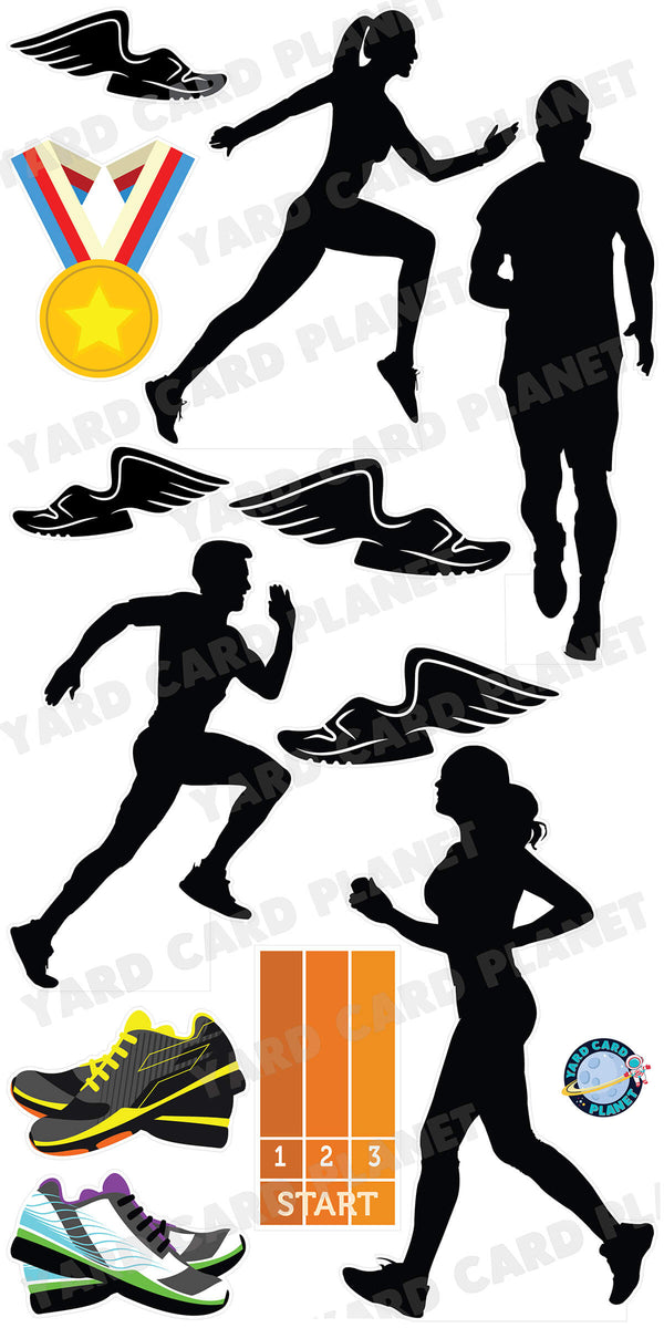 Running and Track Silhouette Yard Card Flair Set