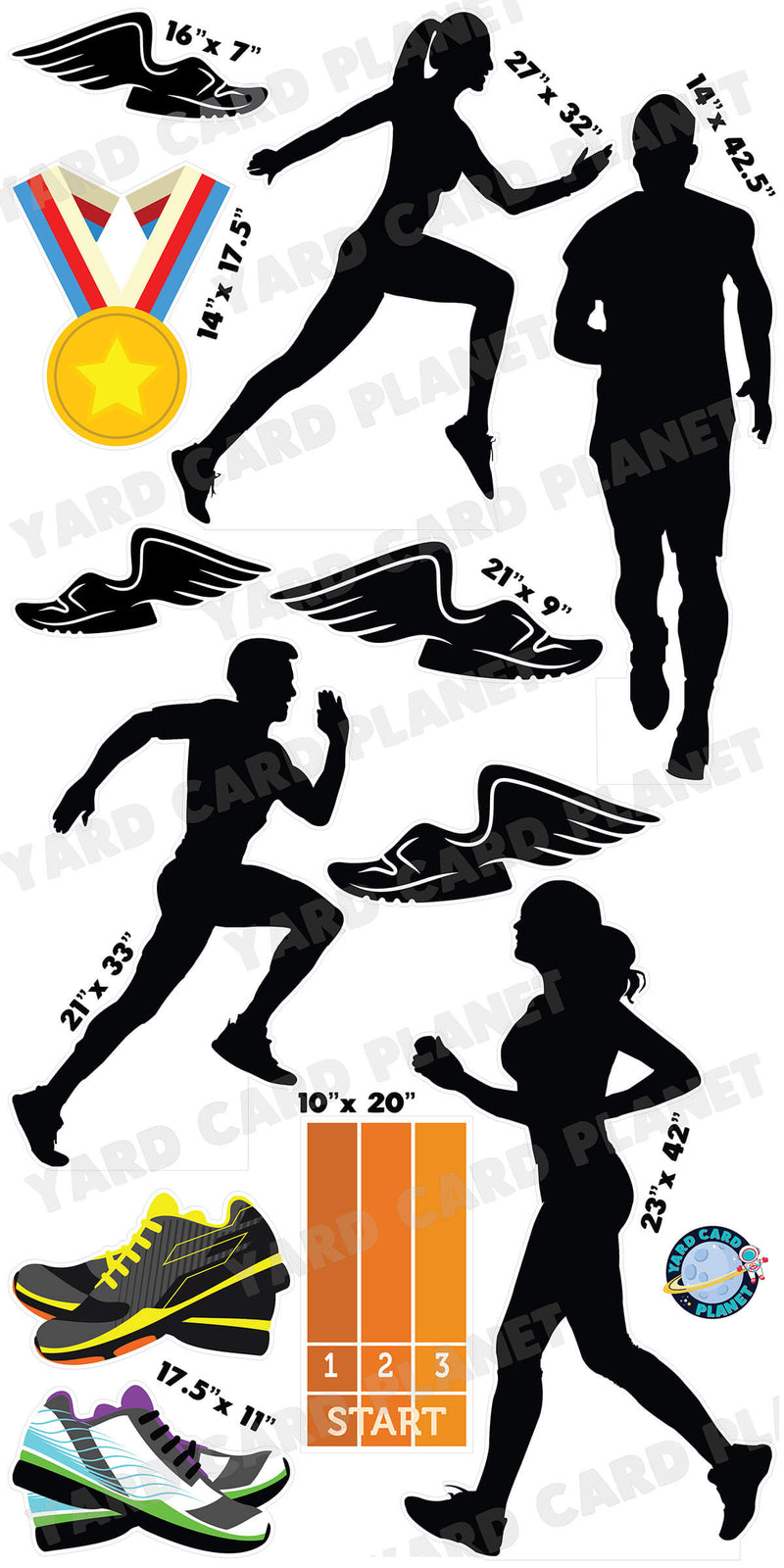 Running and Track Silhouette Yard Card Flair Set with Measurements