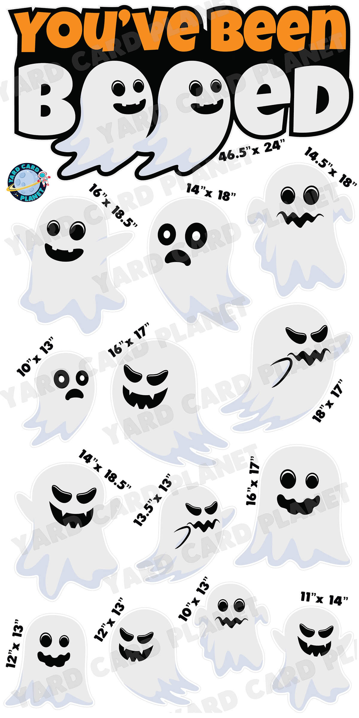 You've Been Booed EZ Quick Sign and Halloween Ghosts Yard Card Flair Set with Measurements