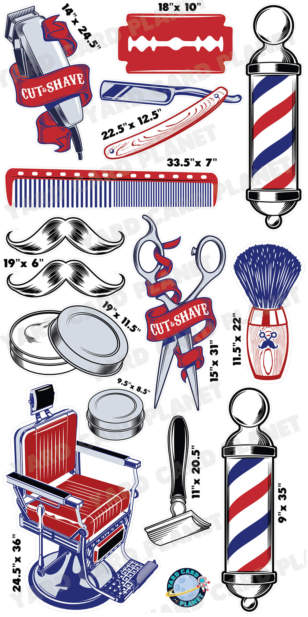 Barbershop Yard Card Flair Set with Measurements