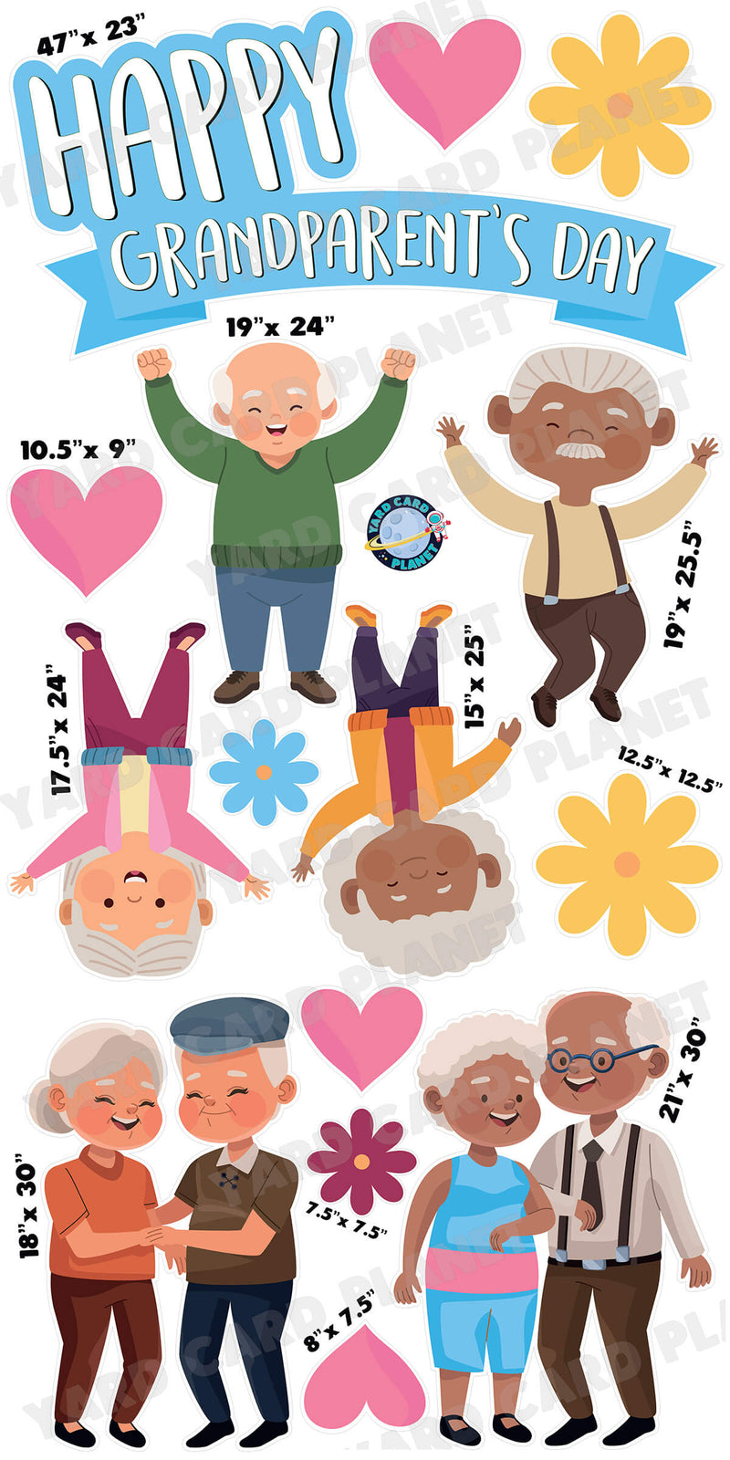 Happy Grandparent's Day EZ Quick Sign and Yard Card Flair Set with Measurements