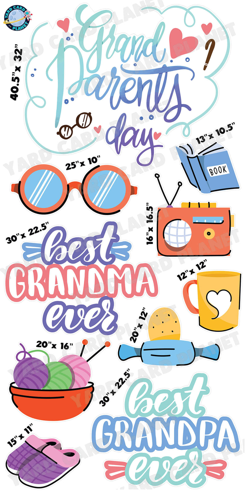 Best Grandparents Ever EZ Quick Signs and Yard Card Flair Set with Measurements