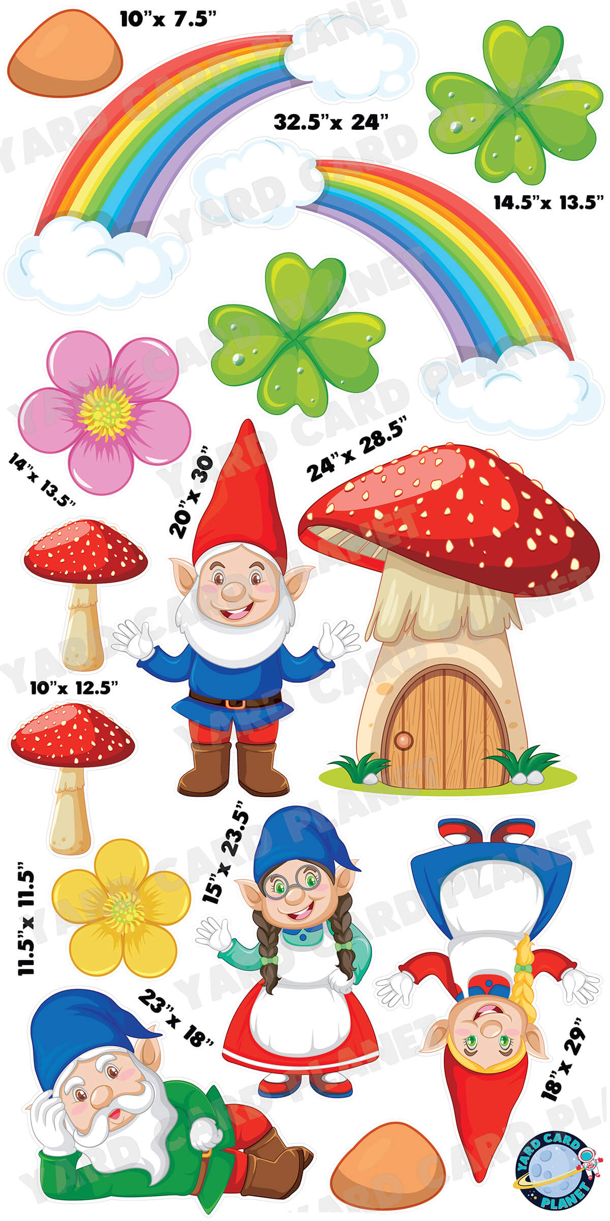 Garden Gnomes Yard Card Flair Set with Measurements