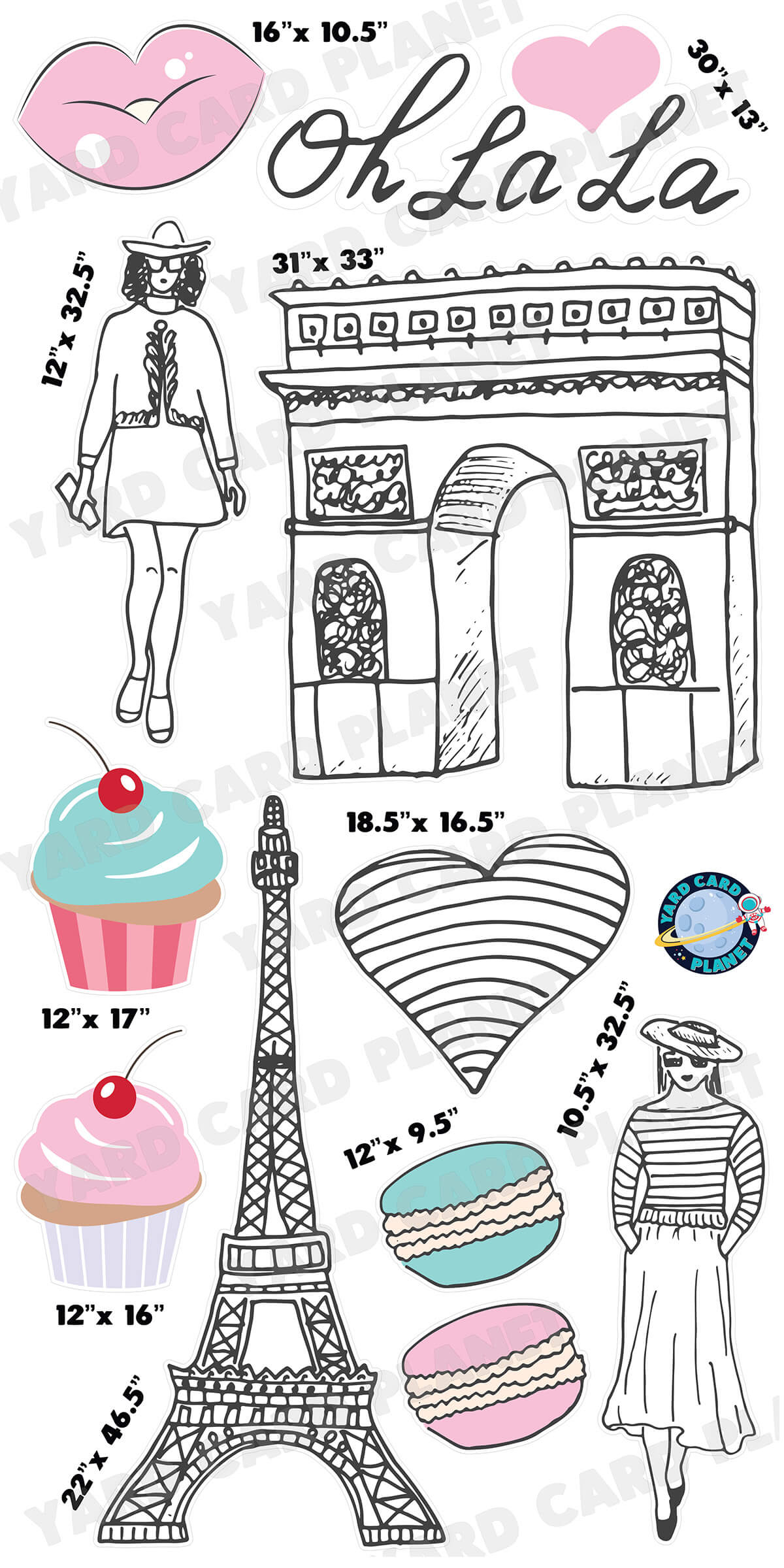 Paris Oh La La Yard Card Flair Set with Measurements