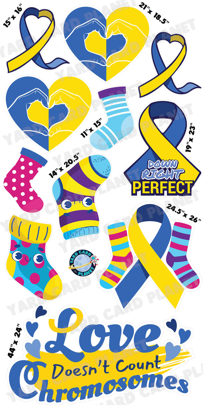 Down Syndrome Awareness EZ Quick Sign and Yard Card Flair Set with Measurements