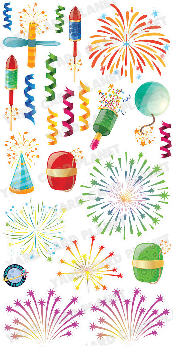 Fireworks and Streamers Yard Card Flair Set