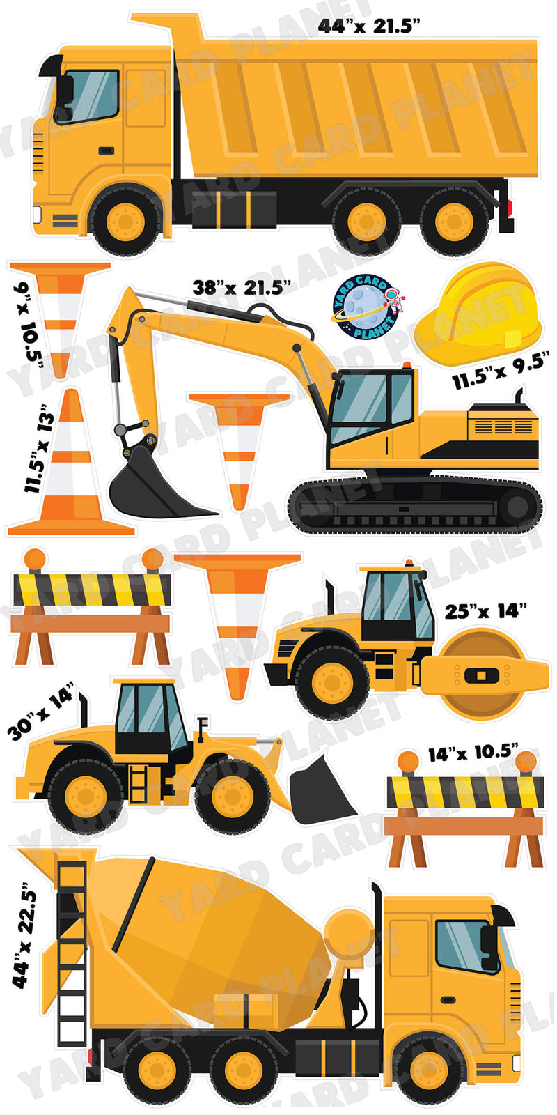 Construction Trucks Yard Card Flair Set with Measurements