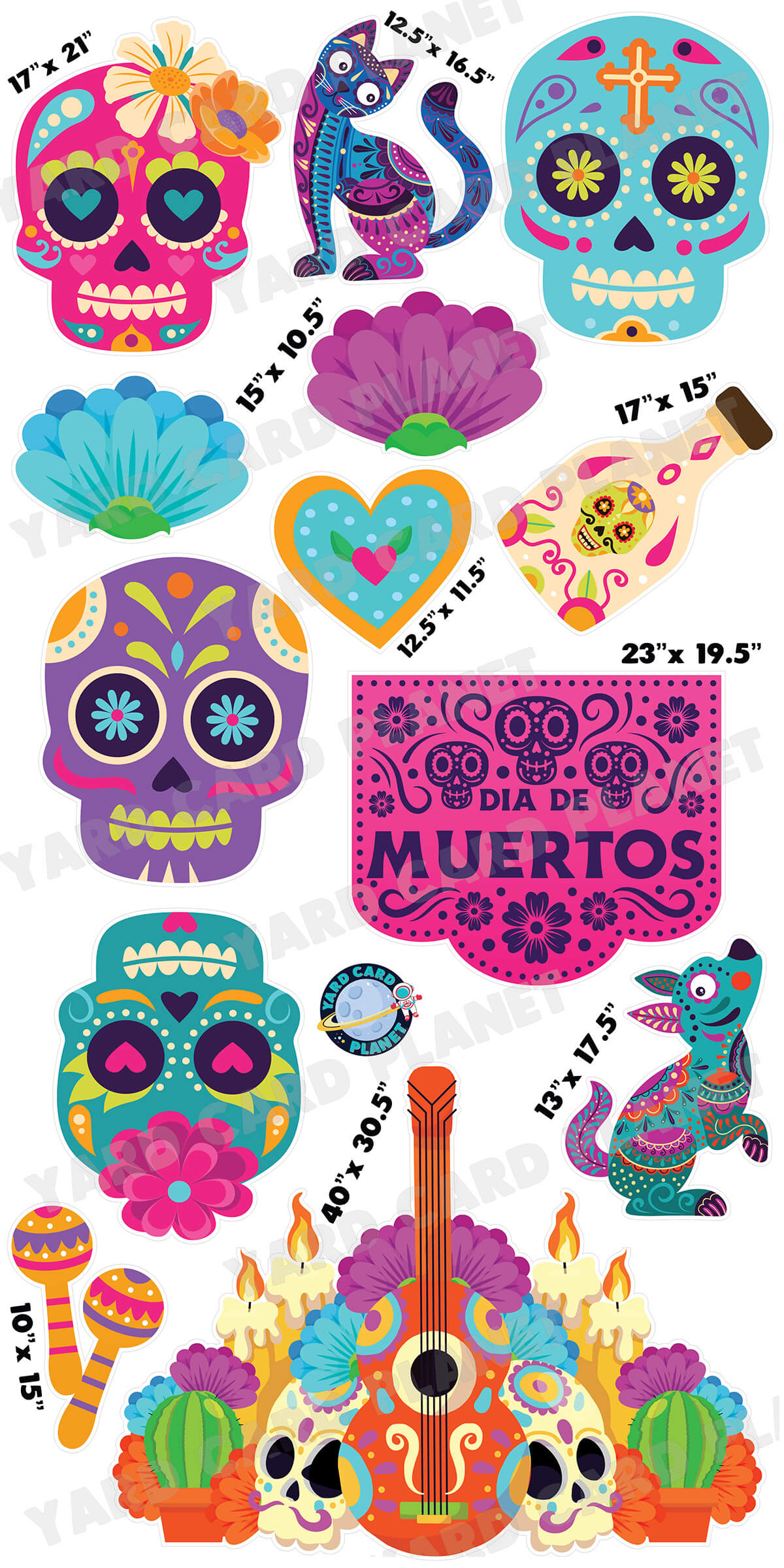 Dia De Los Muertos Yard Card Flair Set with Measurements