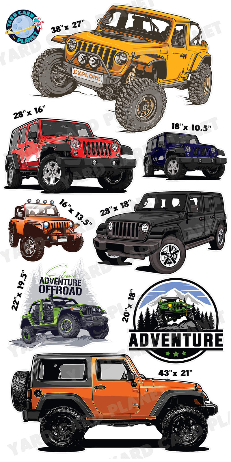 Jeep Inspired Yard Card Flair Set with Measurements