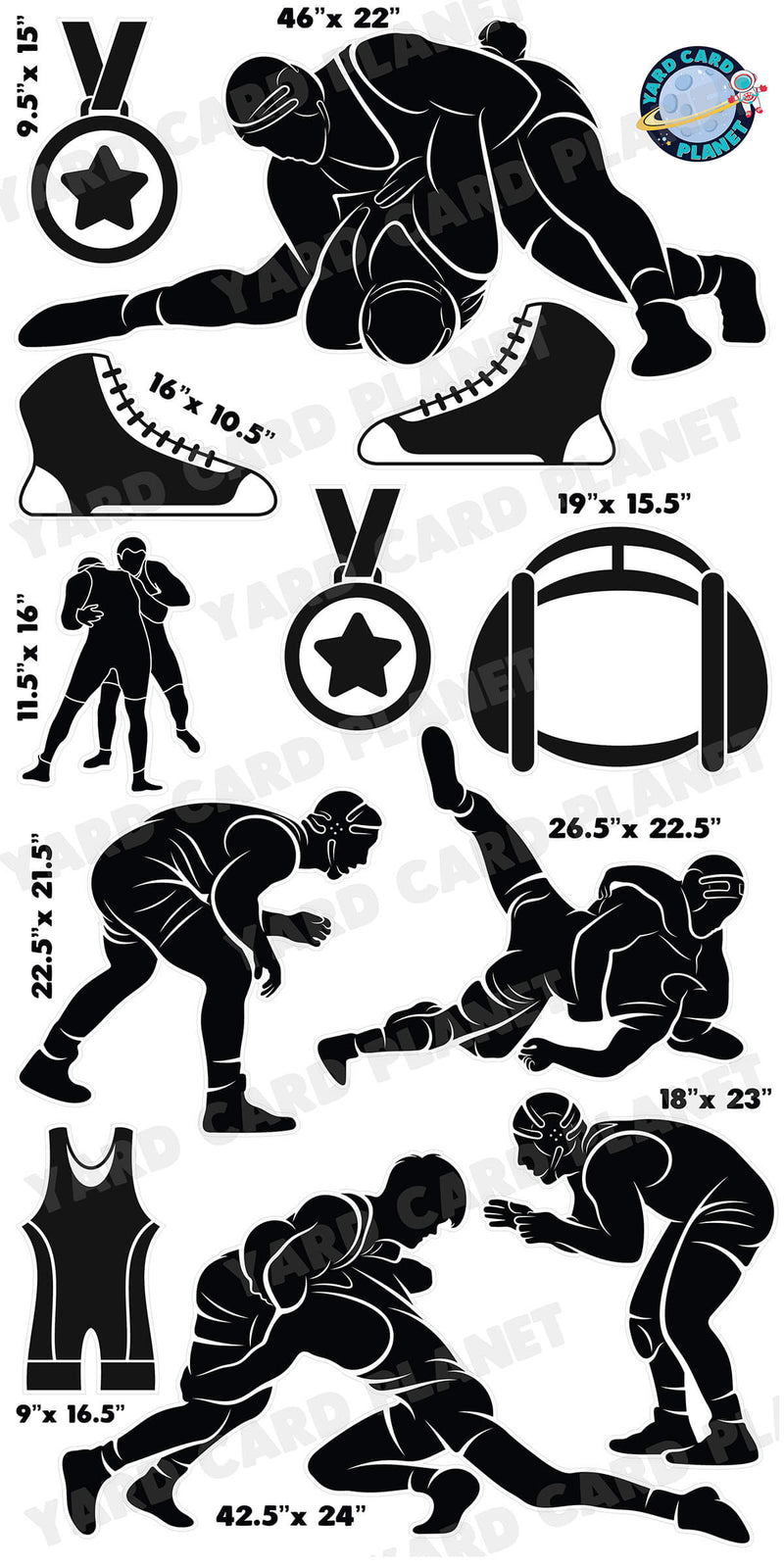 Wrestling Silhouette Yard Card Flair Set with Measurements