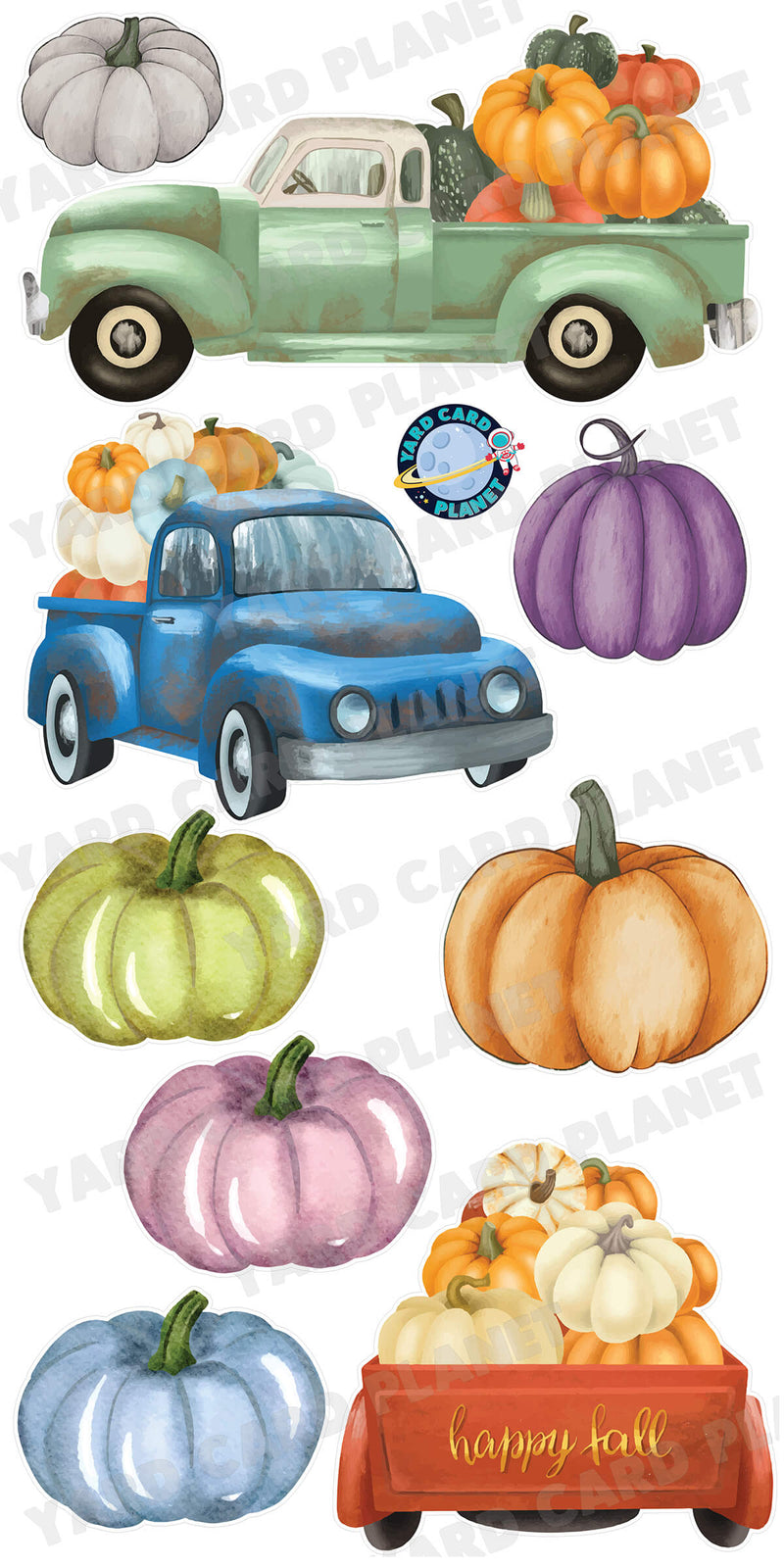 Watercolor Happy Fall Pumpkins and Pick Ups Yard Card Flair Set