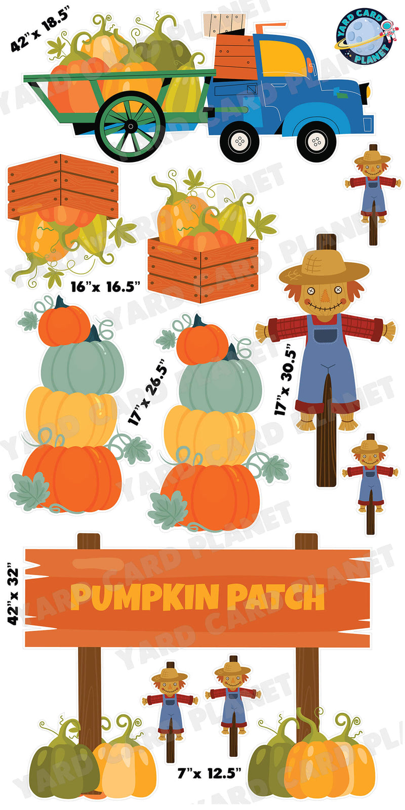 Fall Pumpkin Patch EZ Quick Sign and Yard Card Flair Set with Measurements