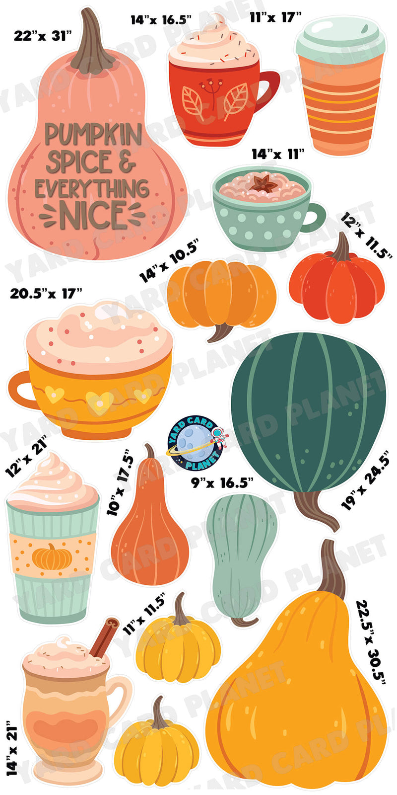 Pumpkin Spice and Everything Nice Yard Card Flair Set with Measurements