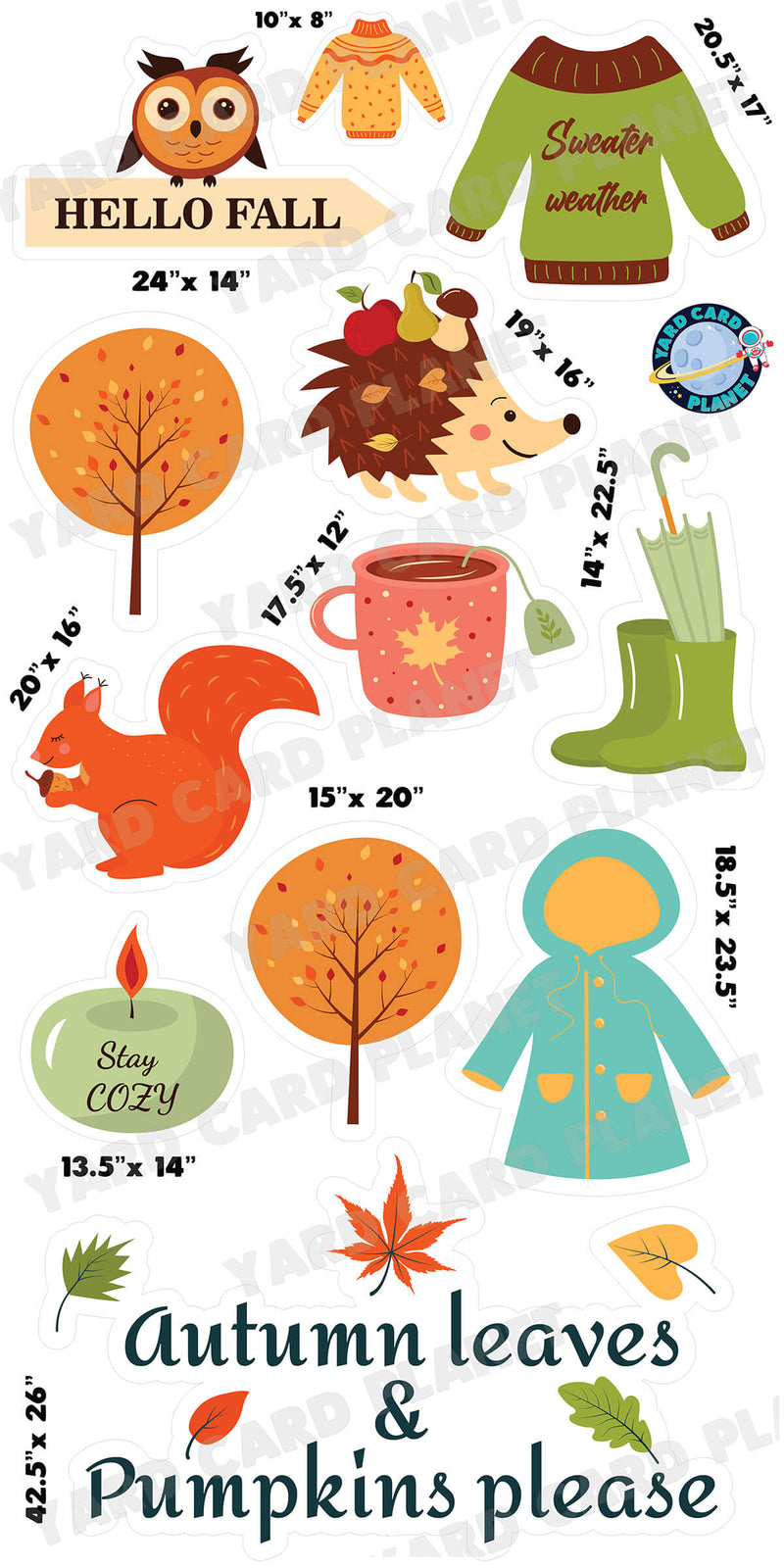 Hello Fall Sweater Weather EZ Quick Sign and Yard Card Flair Set with Measurements