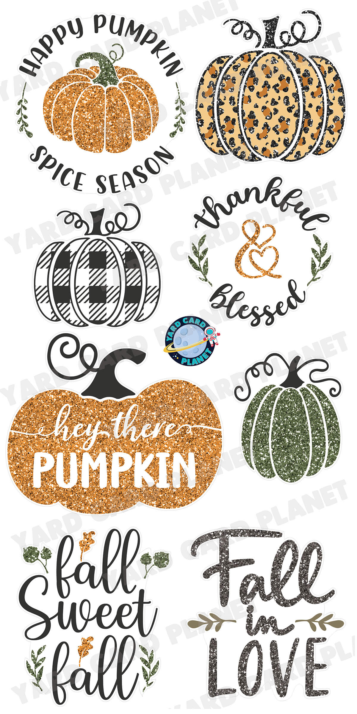 Glitter Pattern Fall Season Signs Yard Card Flair Set