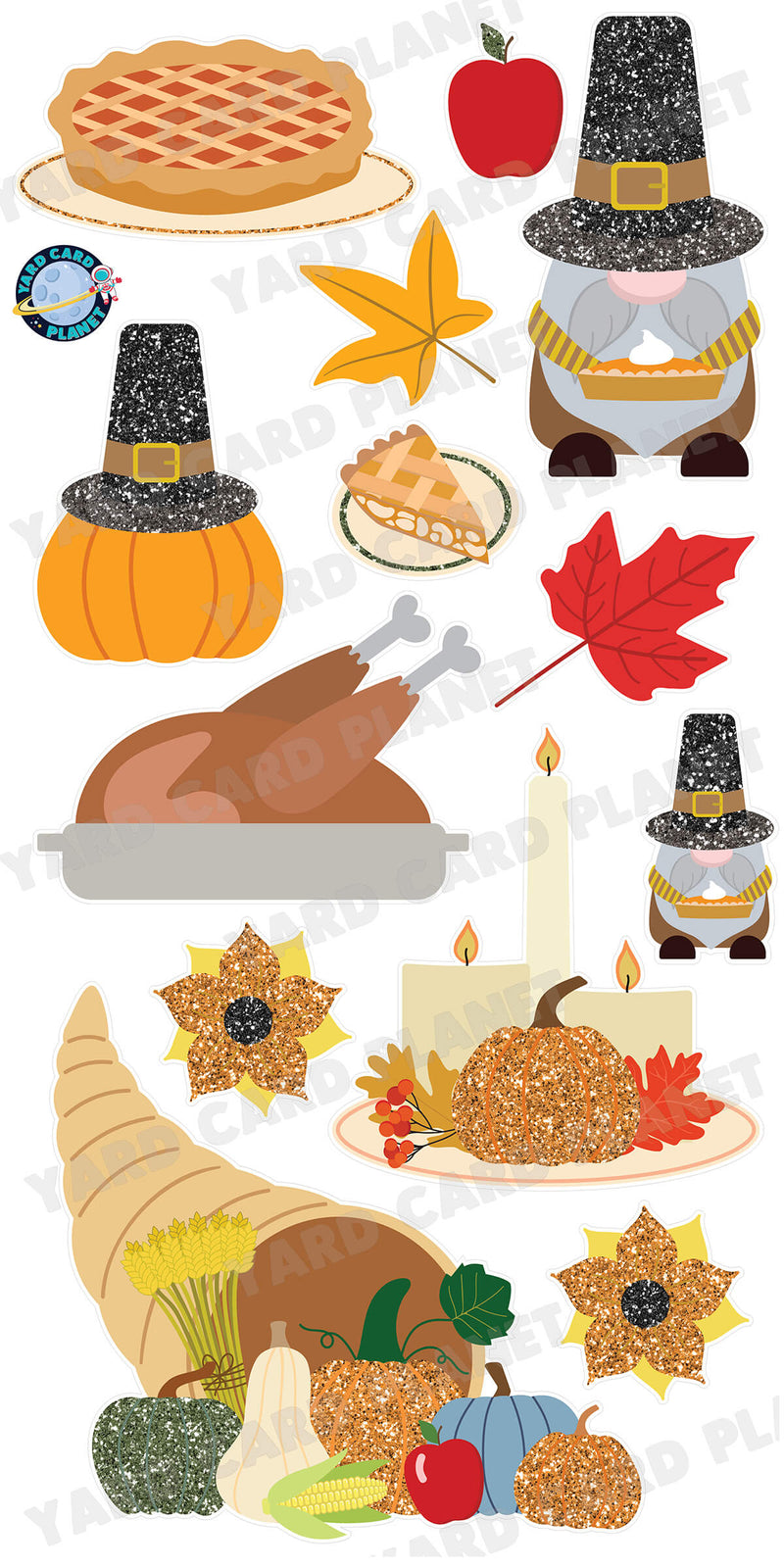 Glitter Pattern Thanksgiving Harvest Cornucopia Yard Card Flair Set