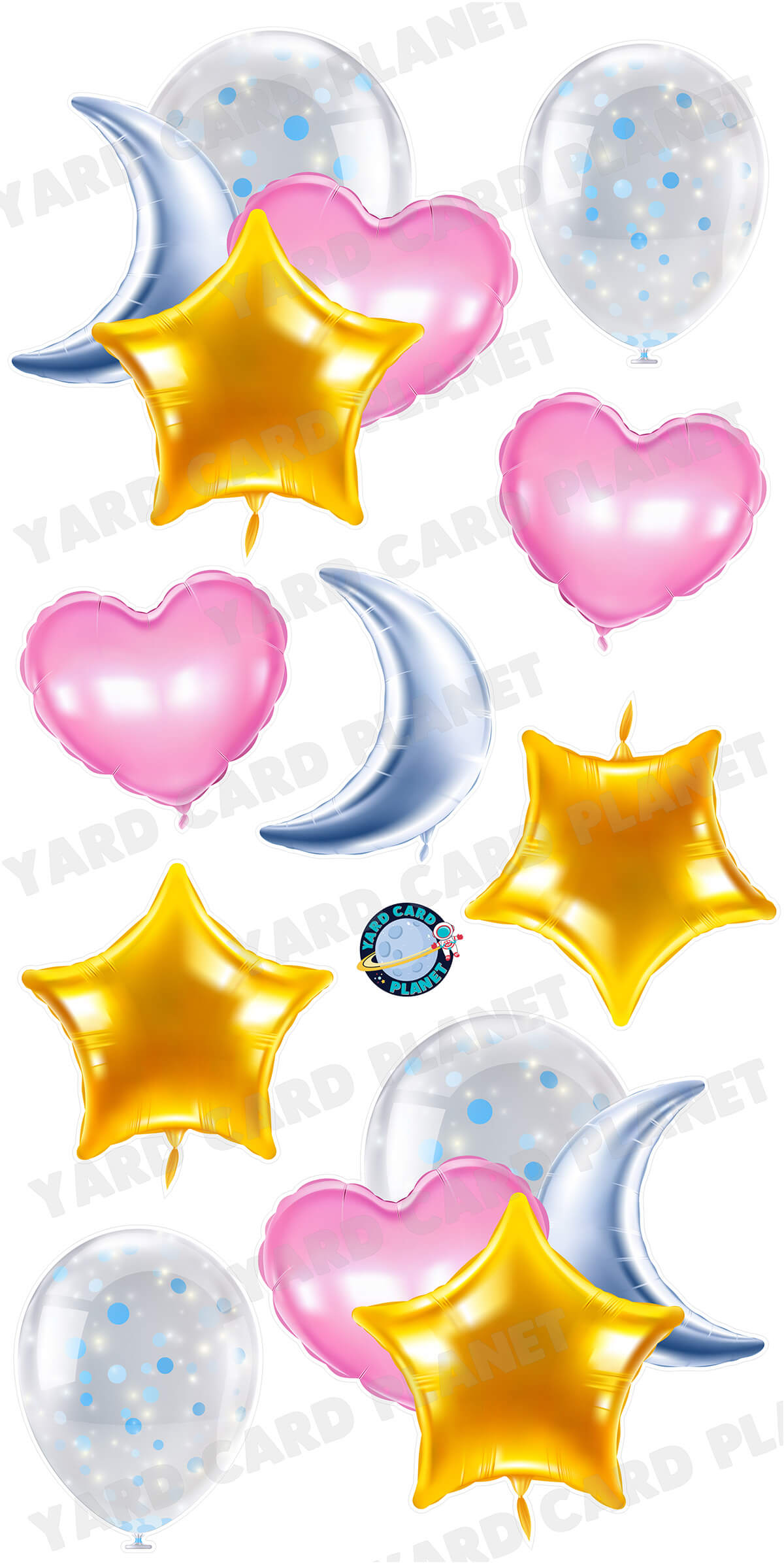 Metallic Stars, Moons and Hearts Balloons Yard Card Set