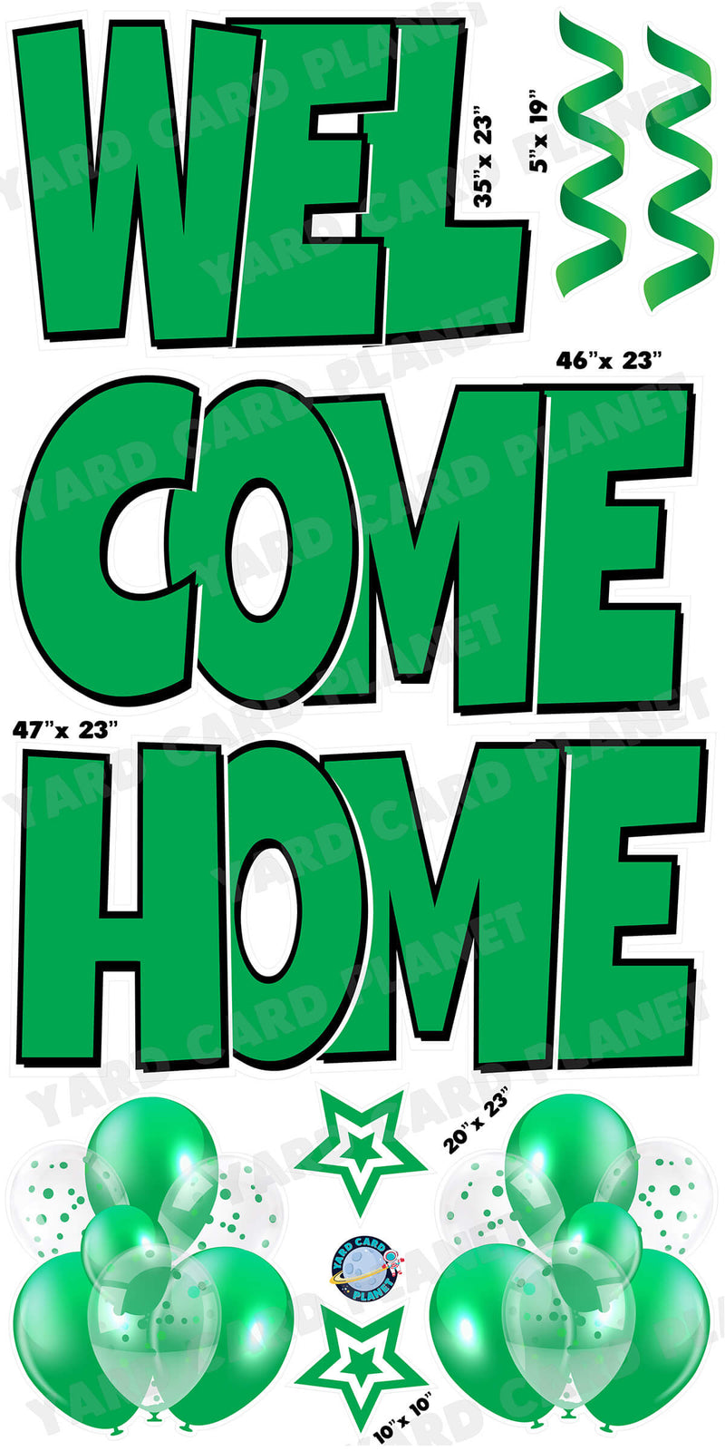Large 23" Welcome Home Yard Card EZ Quick Sets in Luckiest Guy Font and Flair in Green Solid Color