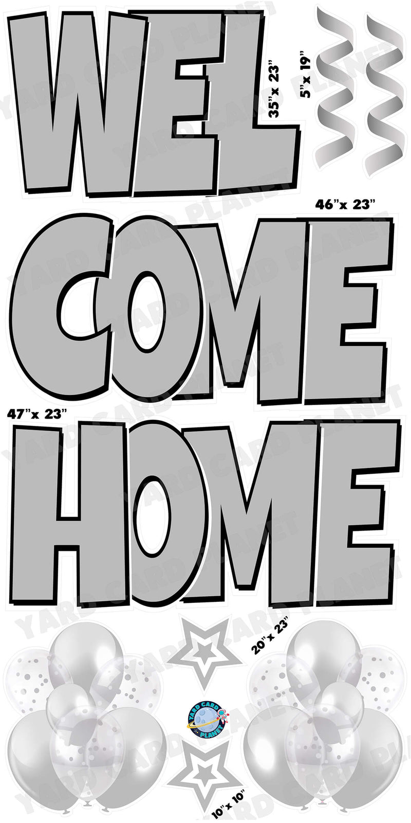 Large 23" Welcome Home Yard Card EZ Quick Sets in Luckiest Guy Font and Flair in Grey Solid Color
