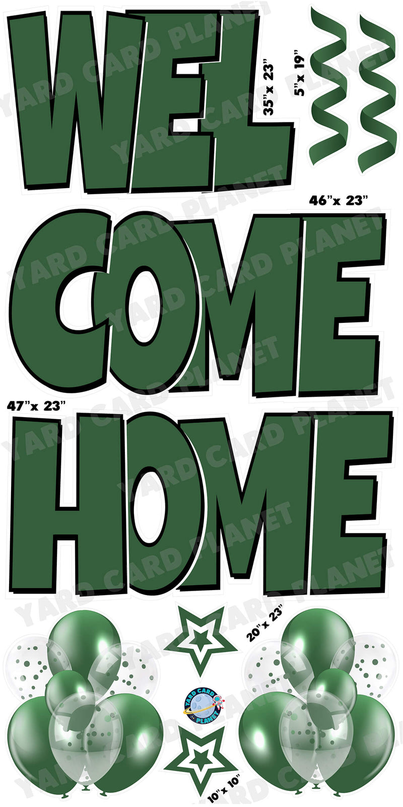 Large 23" Welcome Home Yard Card EZ Quick Sets in Luckiest Guy Font and Flair in Hunter Green Solid Color