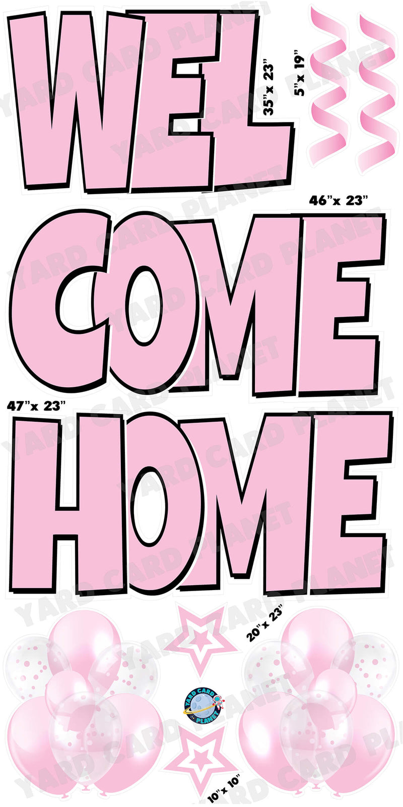 Large 23" Welcome Home Yard Card EZ Quick Sets in Luckiest Guy Font and Flair in Light Pink Solid Color
