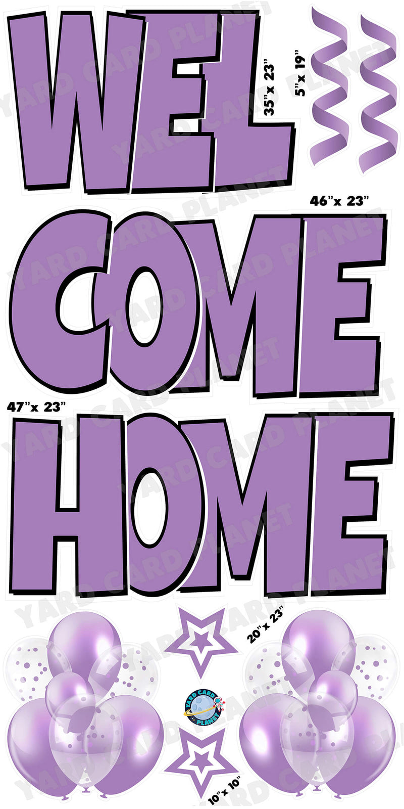 Large 23" Welcome Home Yard Card EZ Quick Sets in Luckiest Guy Font and Flair in Light Purple Solid Color