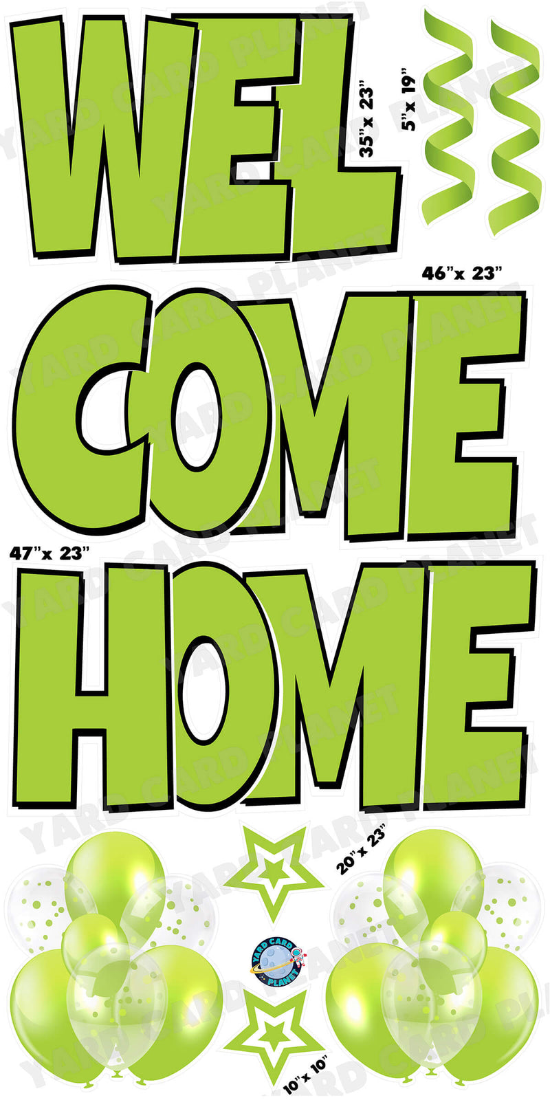 Large 23" Welcome Home Yard Card EZ Quick Sets in Luckiest Guy Font and Flair in Lime Green Solid Color
