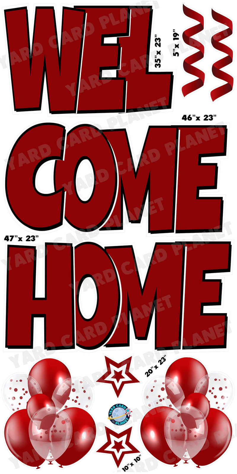 Large 23" Welcome Home Yard Card EZ Quick Sets in Luckiest Guy Font and Flair in Maroon Solid Color