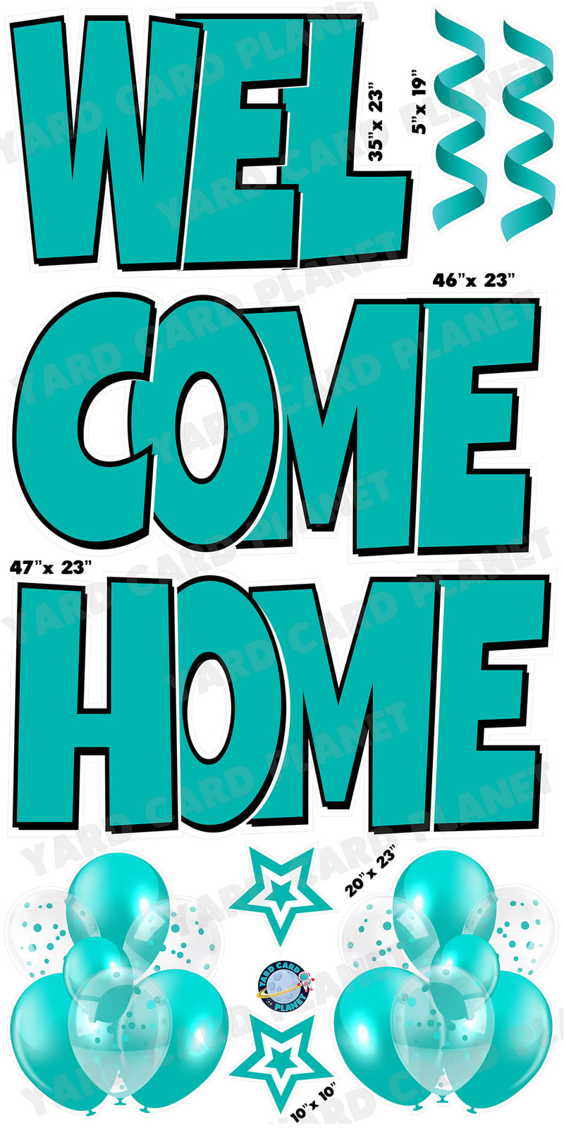 Large 23" Welcome Home Yard Card EZ Quick Sets in Luckiest Guy Font and Flair in Teal Solid Color