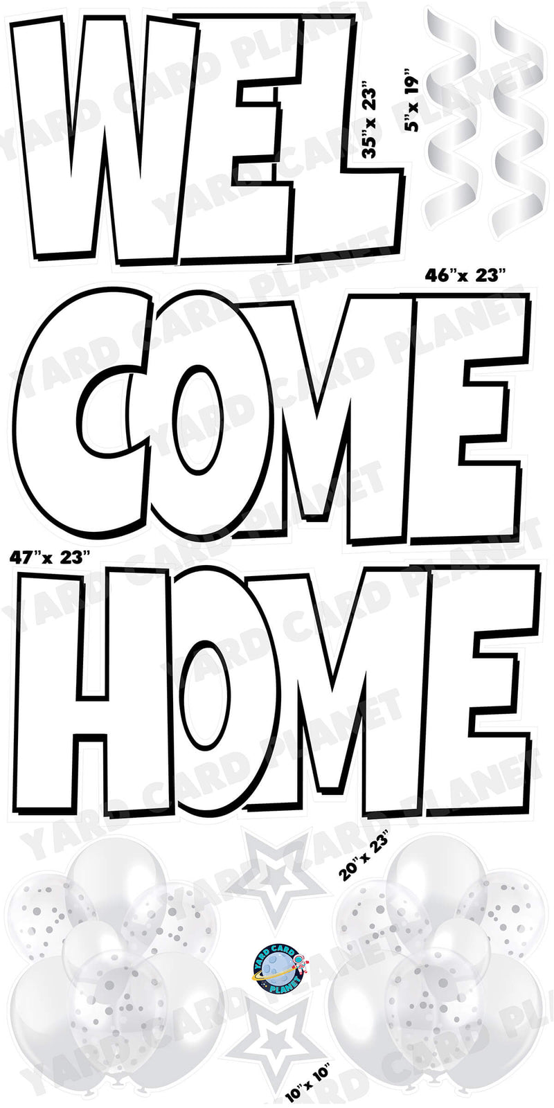 Large 23" Welcome Home Yard Card EZ Quick Sets in Luckiest Guy Font and Flair in White Solid Color