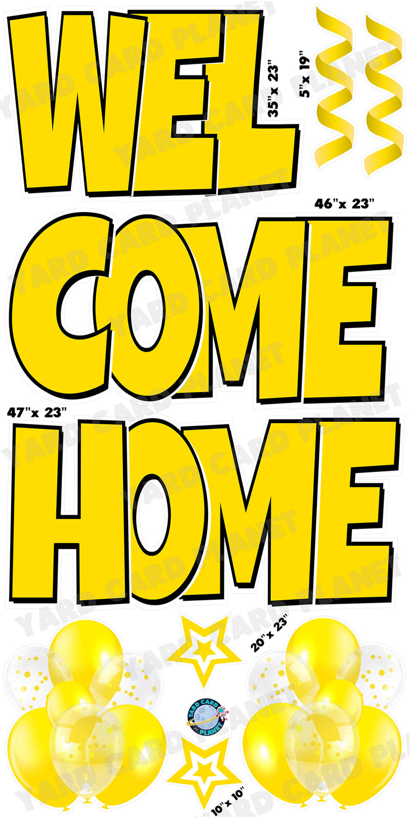 Large 23" Welcome Home Yard Card EZ Quick Sets in Luckiest Guy Font and Flair in Yellow Solid Color